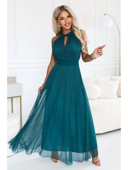 numoco Rochie de seară elegantă maxi halter cu tul și legare la talie - verde