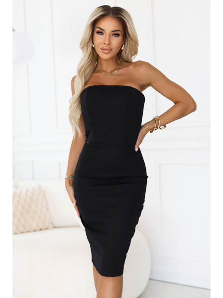 numoco Rochie midi cu umeri dezgoliți și corset - neagră