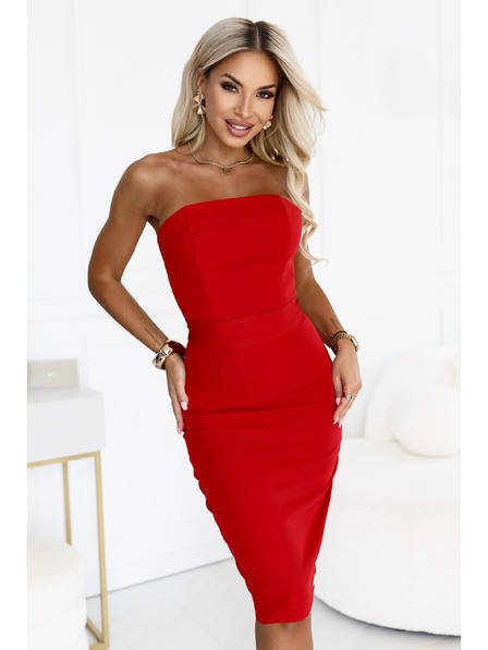 numoco Rochie midi tip corset aderență cu curea - roșu închis