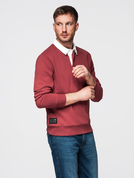Ombre Clothing Hanorac cu guler burgundy pentru bărbați Ombre Clothing