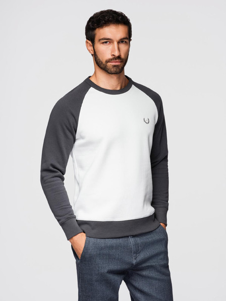 Ombre Clothing Bluză contrastantă pentru bărbați cu mâneci raglan - crem și grafit V1 OM-SSNZ-0239 Ombre Clothing