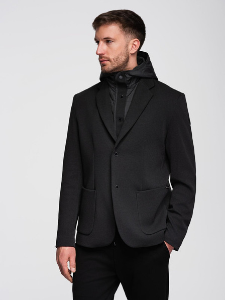 Ombre Clothing Jachetă bărbătească cu guler înalt și glugă negru Ombre Clothing
