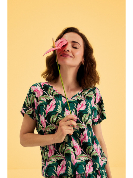 Moodo Cămașă cu model floral verde Moodo