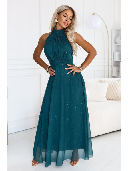 numoco VERONICA Rochie lungă de lux cu accent scintilator și croială șic - verde