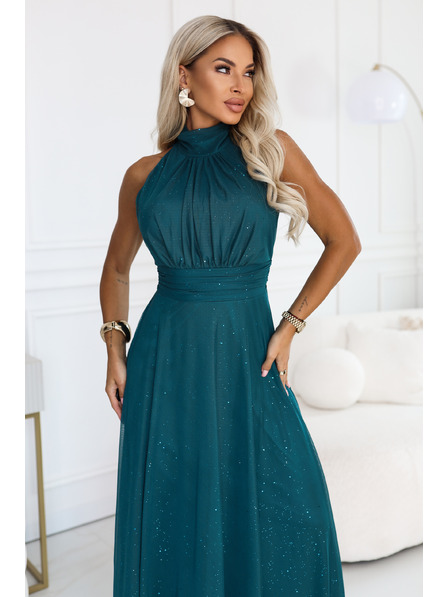 numoco VERONICA Rochie lungă de lux cu accent scintilator și croială șic - verde