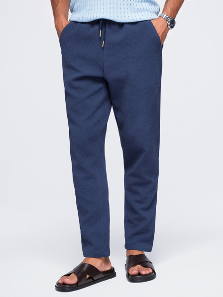 Ombre Clothing Pantaloni structurați din bumbac pentru bărbați REGULAR FIT – albastru închis V1 OM-PACP-0310 Ombre Clothing
