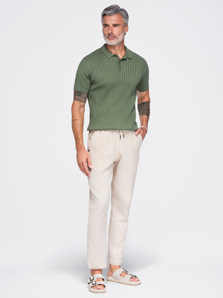 Ombre Clothing Pantaloni din bumbac pentru bărbați cu croiala structurată REGULAR FIT – fildeș V2 OM-PACP-0310 Ombre Clothing
