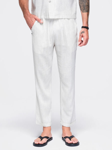 Ombre Clothing Pantaloni pentru bărbați din viscoză și in cu dungi – alb rupt V1 OM-PACP-0311 Ombre Clothing