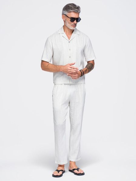 Ombre Clothing Pantaloni pentru bărbați din viscoză și in cu dungi – alb rupt V1 OM-PACP-0311 Ombre Clothing