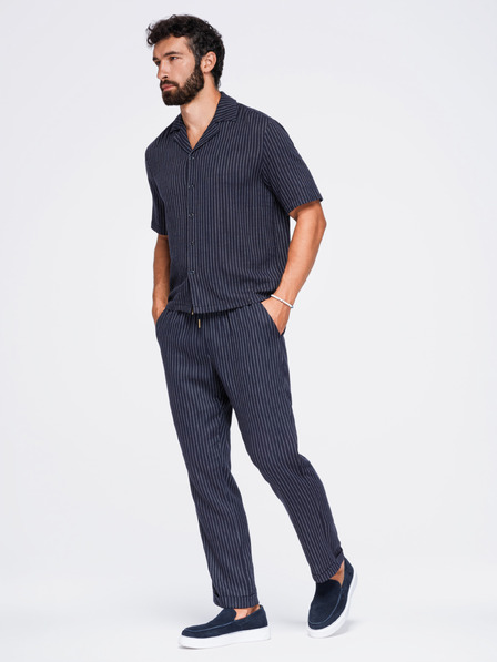 Ombre Clothing Pantaloni pentru bărbați din viscoză și in cu dungi – albastru închis V2 OM-PACP-0311 Ombre Clothing