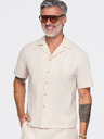 Ombre Clothing Cămașă din bumbac pentru bărbați cu guler cuban – crem V3 OM-SHSS-0221 Ombre Clothing