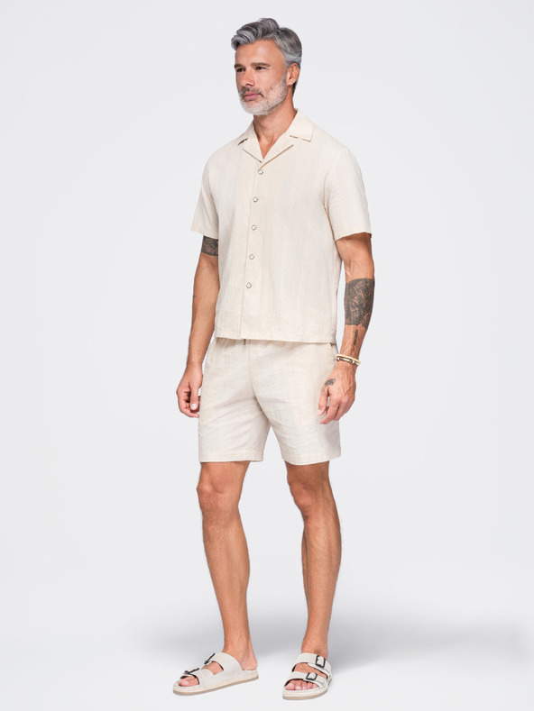Ombre Clothing Cămașă din bumbac pentru bărbați cu guler cuban – crem V3 OM-SHSS-0221 Ombre Clothing