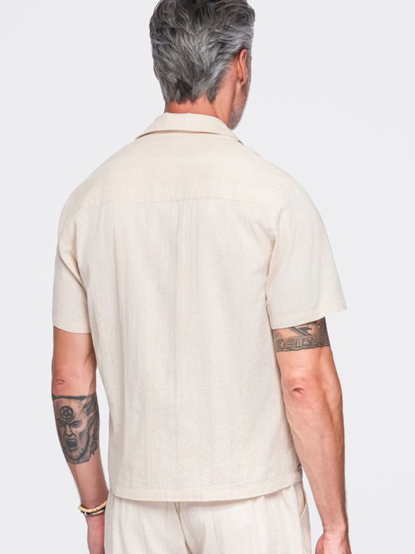 Ombre Clothing Cămașă din bumbac pentru bărbați cu guler cuban – crem V3 OM-SHSS-0221 Ombre Clothing