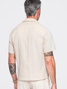 Ombre Clothing Cămașă din bumbac pentru bărbați cu guler cuban – crem V3 OM-SHSS-0221 Ombre Clothing