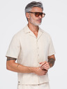 Ombre Clothing Cămașă din bumbac pentru bărbați cu guler cuban – crem V3 OM-SHSS-0221 Ombre Clothing