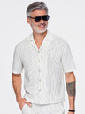 Ombre Clothing Cămașă cu dungi din viscoză și in cu croială regular pentru bărbați cu guler cuban – fildeș V1 OM-SHSS-0222 Ombre Clothing