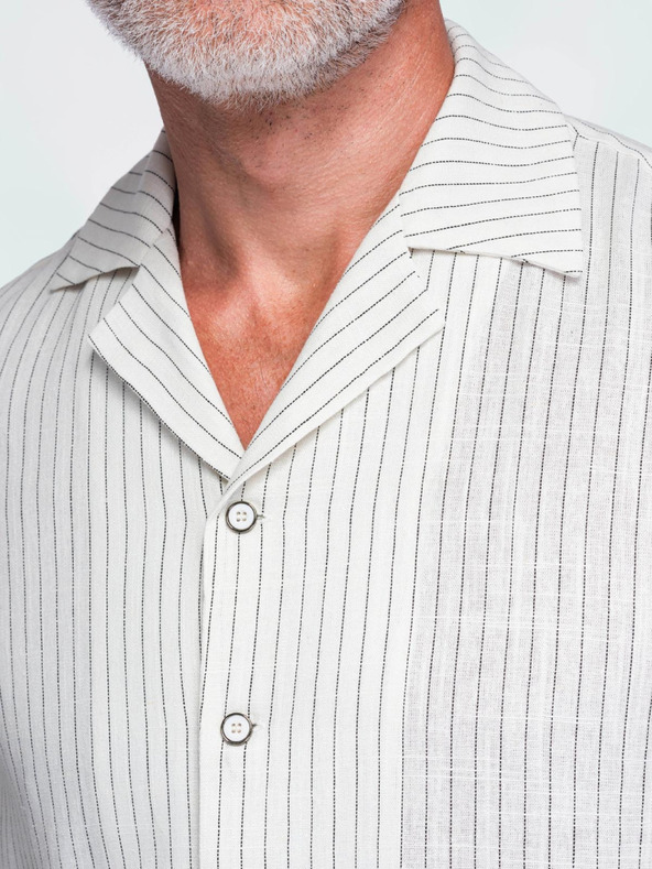 Ombre Clothing Cămașă cu dungi din viscoză și in cu croială regular pentru bărbați cu guler cuban – fildeș V1 OM-SHSS-0222 Ombre Clothing