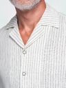 Ombre Clothing Cămașă cu dungi din viscoză și in cu croială regular pentru bărbați cu guler cuban – fildeș V1 OM-SHSS-0222 Ombre Clothing