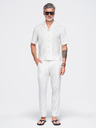 Ombre Clothing Cămașă cu dungi din viscoză și in cu croială regular pentru bărbați cu guler cuban – fildeș V1 OM-SHSS-0222 Ombre Clothing
