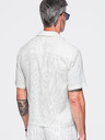 Ombre Clothing Cămașă cu dungi din viscoză și in cu croială regular pentru bărbați cu guler cuban – fildeș V1 OM-SHSS-0222 Ombre Clothing