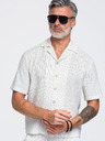 Ombre Clothing Cămașă cu dungi din viscoză și in cu croială regular pentru bărbați cu guler cuban – fildeș V1 OM-SHSS-0222 Ombre Clothing