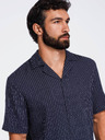 Ombre Clothing Cămașă cu dungi din viscoză și in cu croială regular pentru bărbați cu guler cuban – albastru închis V2 OM-SHSS-0222 Ombre Clothing