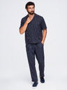 Ombre Clothing Cămașă cu dungi din viscoză și in cu croială regular pentru bărbați cu guler cuban – albastru închis V2 OM-SHSS-0222 Ombre Clothing