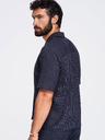 Ombre Clothing Cămașă cu dungi din viscoză și in cu croială regular pentru bărbați cu guler cuban – albastru închis V2 OM-SHSS-0222 Ombre Clothing