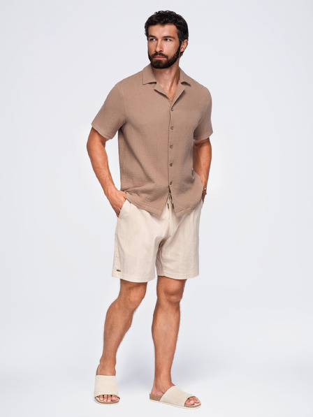 Ombre Clothing Cămașă din muselină pentru bărbați cu guler cuban – bej deschis V2 OM-SHSS-0223 Ombre Clothing