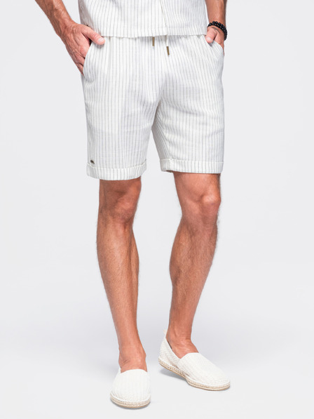 Ombre Clothing Pantaloni scurți din viscoză și in REGULAR FIT pentru bărbați cu dungi – fildeș V1 OM-SRCS-0208 Ombre Clothing