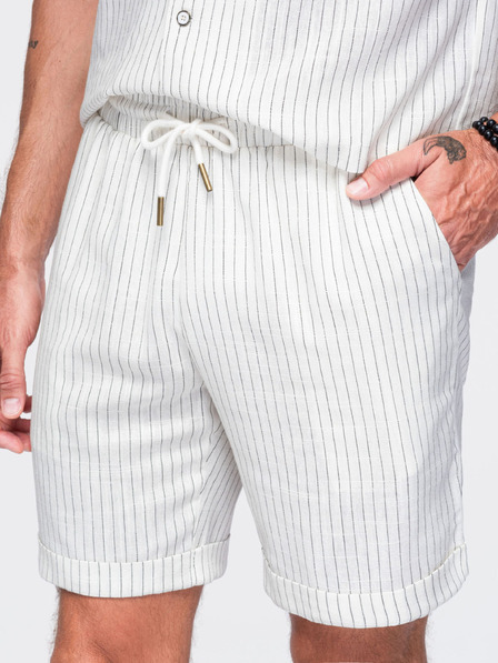 Ombre Clothing Pantaloni scurți din viscoză și in REGULAR FIT pentru bărbați cu dungi – fildeș V1 OM-SRCS-0208 Ombre Clothing