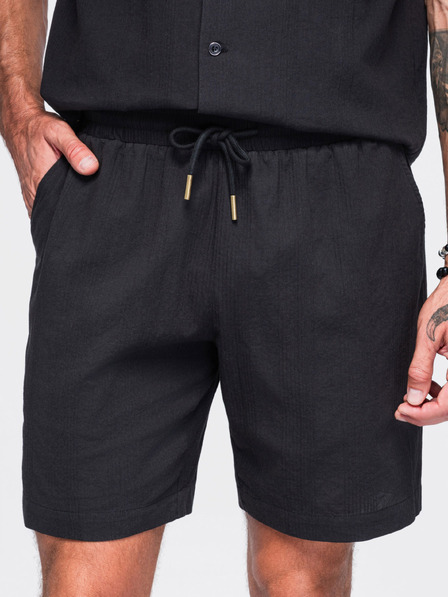 Ombre Clothing Pantaloni scurți din bumbac pentru bărbați cu model structurat – negru V2 OM-SRCS-0209 Ombre Clothing