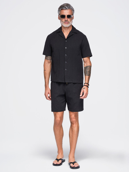 Ombre Clothing Pantaloni scurți din bumbac pentru bărbați cu model structurat – negru V2 OM-SRCS-0209 Ombre Clothing