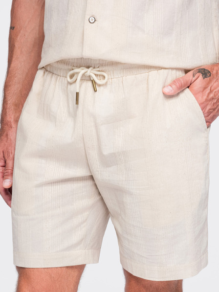 Ombre Clothing Pantaloni scurți din bumbac structurat pentru bărbați – crem V3 OM-SRCS-0209 Ombre Clothing
