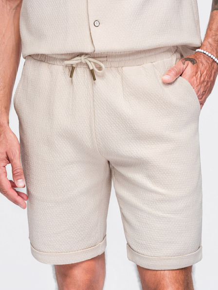 Ombre Clothing Pantaloni scurți pentru bărbați din bumbac structurat – crem V2 OM-SRCS-0207 Ombre Clothing