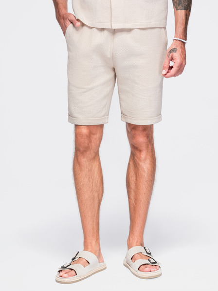 Ombre Clothing Pantaloni scurți pentru bărbați din bumbac structurat – crem V2 OM-SRCS-0207 Ombre Clothing
