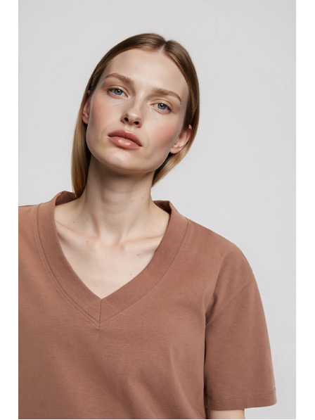 Moodo Tricou cu decupaj în gât tăiat bej Moodo