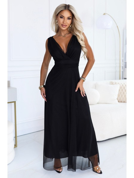 numoco Rochie maxi elegantă cu decolteu cu legătură și spate gol - negru