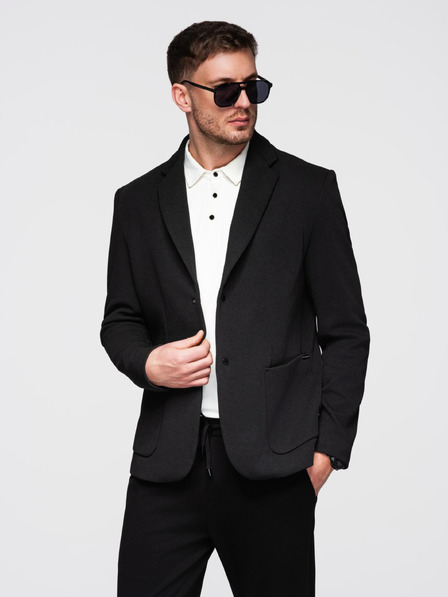 Ombre Clothing Jachetă bărbătească cu guler înalt și glugă negru Ombre Clothing
