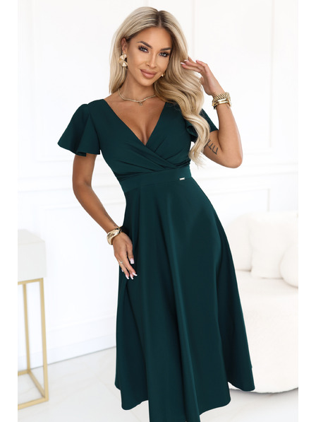 numoco Rochie midi oversize cu decolteu înfășurat și mânecă scurtă - verde