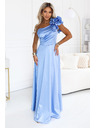 numoco Rochie de seară maxi din satin pe un umăr cu volant decorativ - albastru deschis