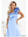 numoco Rochie de seară maxi din satin pe un umăr cu volant decorativ - albastru deschis