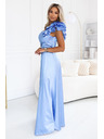numoco Rochie de seară maxi din satin pe un umăr cu volant decorativ - albastru deschis
