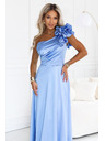 numoco Rochie de seară maxi din satin pe un umăr cu volant decorativ - albastru deschis