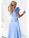 numoco Rochie de seară maxi din satin pe un umăr cu volant decorativ - albastru deschis