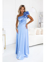 numoco Rochie de seară maxi din satin pe un umăr cu volant decorativ - albastru deschis