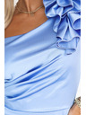 numoco Rochie de seară maxi din satin pe un umăr cu volant decorativ - albastru deschis