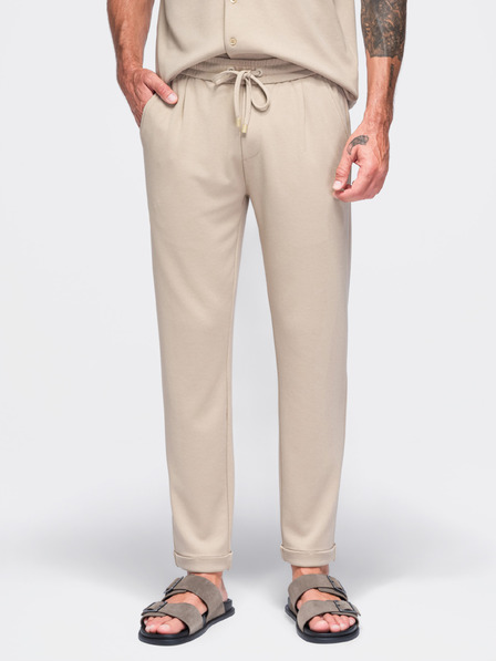 Ombre Clothing Pantaloni chino din vâscoză pentru bărbați cu elastic la talie – bej V3 OM-PACP-0306 Ombre Clothing