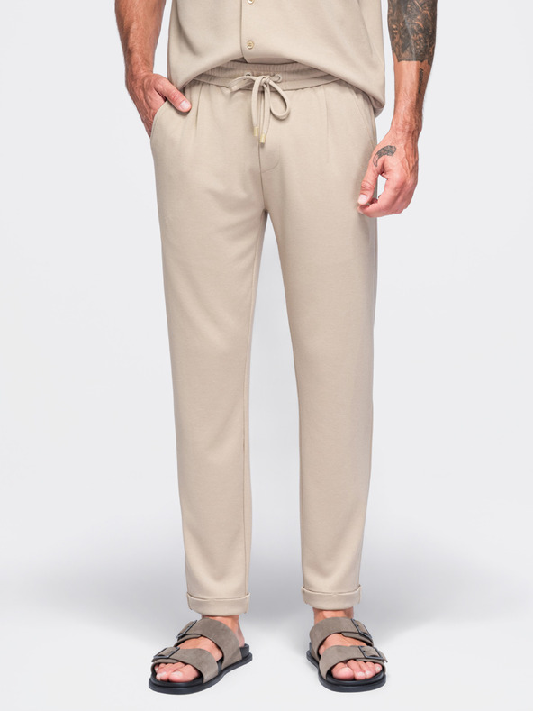 Ombre Clothing Pantaloni chino din vâscoză pentru bărbați cu elastic la talie – bej V3 OM-PACP-0306 Ombre Clothing