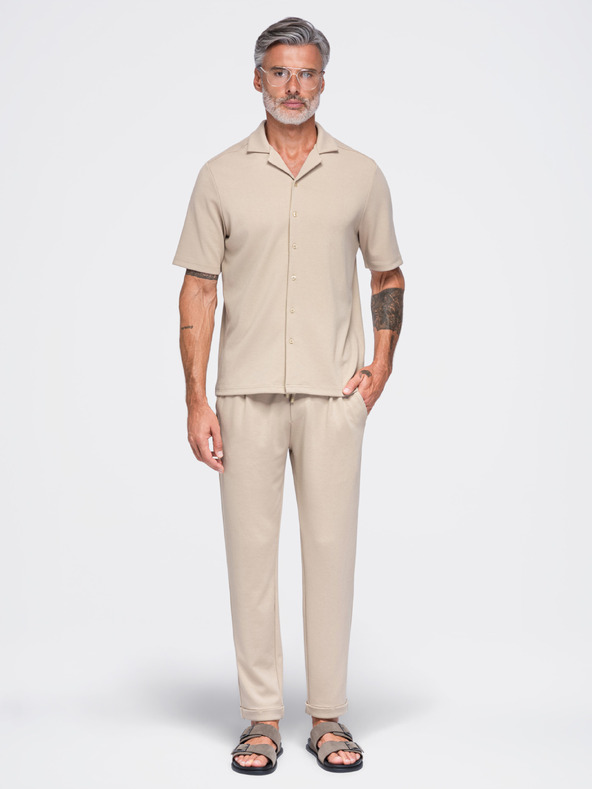 Ombre Clothing Pantaloni chino din vâscoză pentru bărbați cu elastic la talie – bej V3 OM-PACP-0306 Ombre Clothing